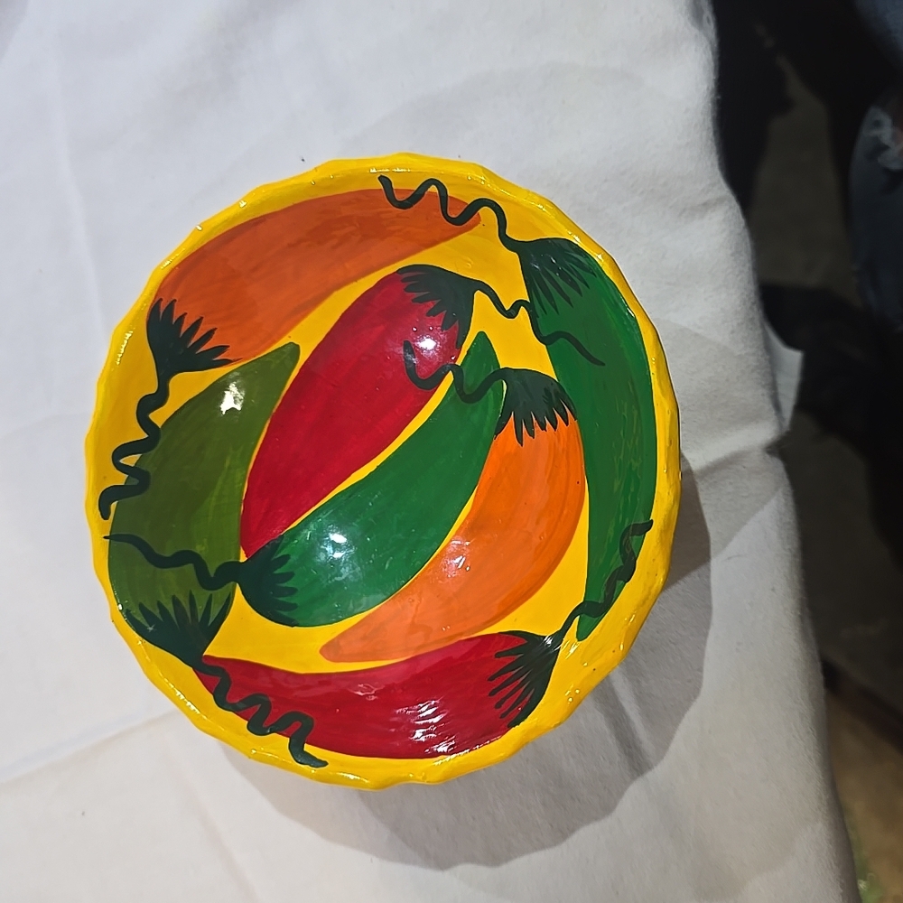 Hand Made/Painted Ceramic Terra Chili Bowl Signed By Jose Vargas